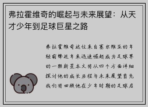 弗拉霍维奇的崛起与未来展望：从天才少年到足球巨星之路