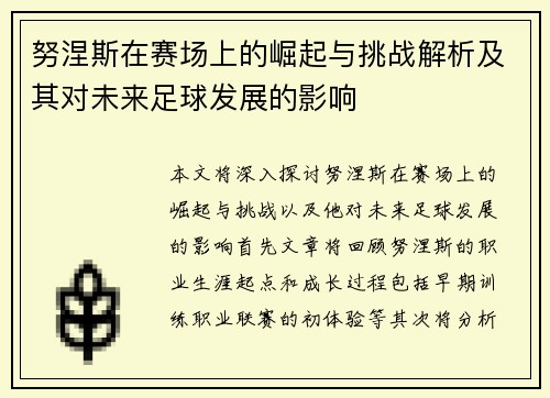 努涅斯在赛场上的崛起与挑战解析及其对未来足球发展的影响